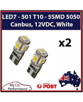 2xLED7 - 501 T10-5SMD 5050 Canbus 12VDC White