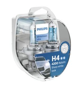 H4 Philips White Vision 4200K Upgrade Headlight Bulbs (pair) 12v 60/55w